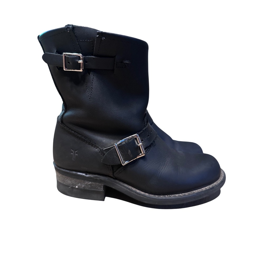 Frye Veronica Short Engineer Boots Black Leather Moto Harness Women's 7